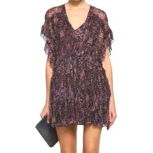 IRO Gilio Ruffled Chiffon Dress Pink Purple Black Sheer Layered Size 36/US 6